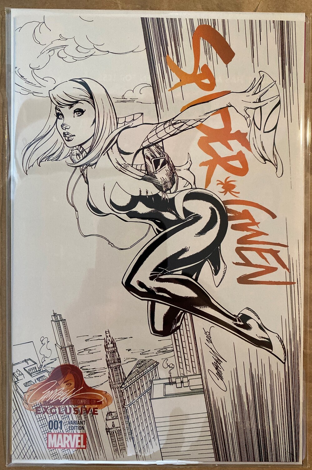 Spider-Gwen #1 - J. Scott Campbell - Wall Hugger Black &amp; White Sketch Exclusive
