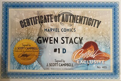 Gwen Stacy #1 - J. Scott Campbell Winter Exclusive SIGNED with CoA