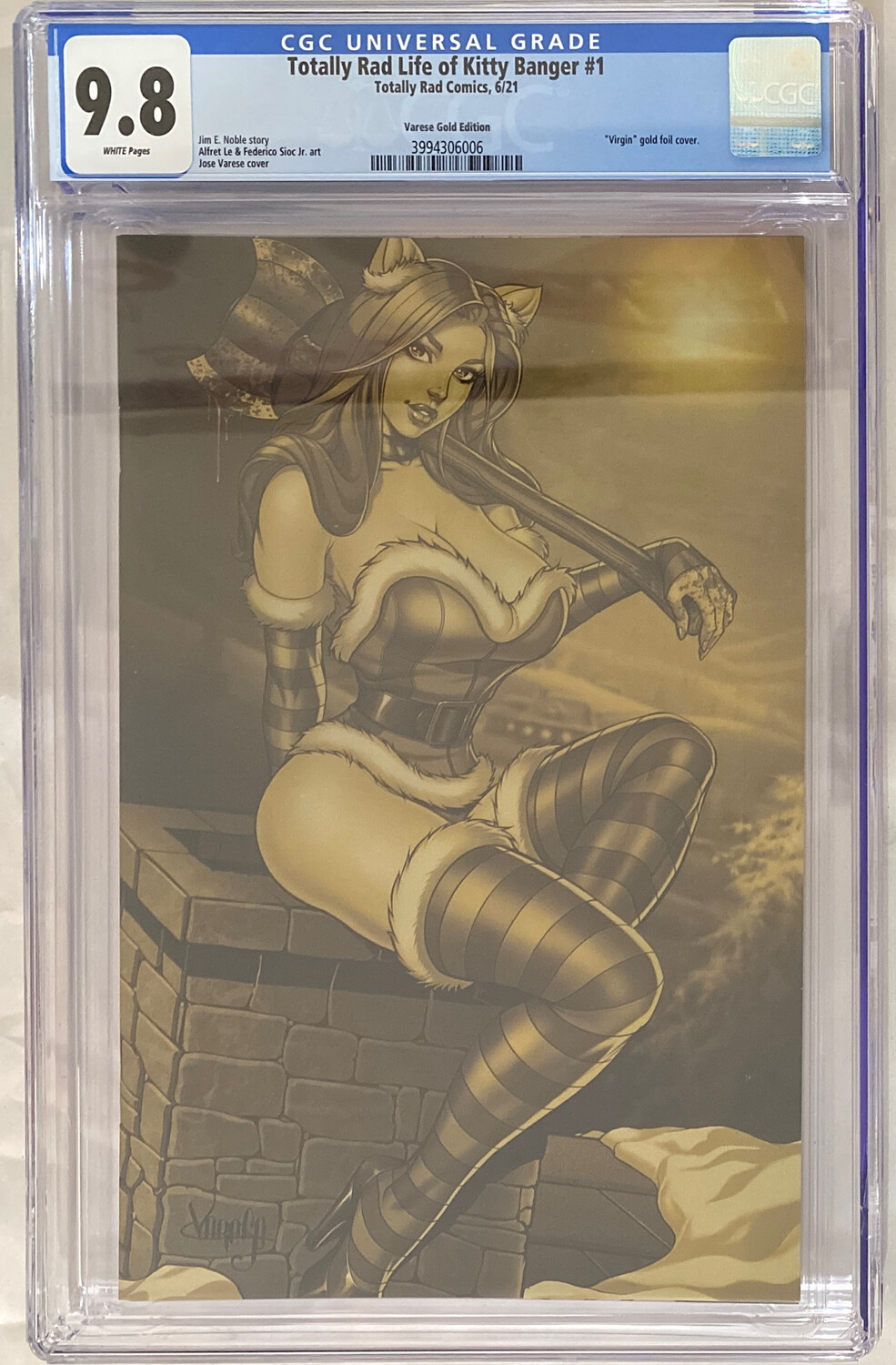 Totally Rad Comics: Kitty Banger #1 - Christmas Virgin Gold Holofoil Exclusive - CGC 9.8