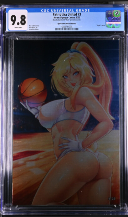 Patriotika United #3 - Cheeky Sporty Bunny Virgin Metal Exclusive - CGC 9.8