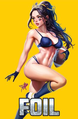 ! Cherry Fox Comics - Power Hour #2 - Dhaxina - Princess Belle &quot;Go Blue&quot; Bikini Virgin Foil Exclusive