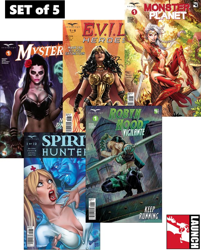 Zenescope #1s Launch Box - E.V.I.L. Heroes, Monster Planet, Mystere, Spirit Hunters, and Robyn Hood: Vigilante