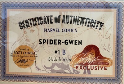 Spider-Gwen #1 - J. Scott Campbell - Wall Hugger Black &amp; White Sketch Exclusive (SIGNED w/COA)