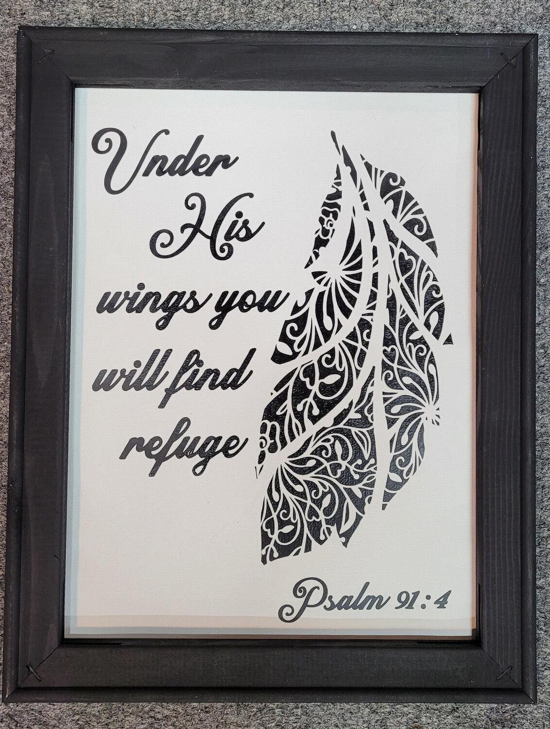 Framed art work - Under His wings you will find refuge - psalm 91