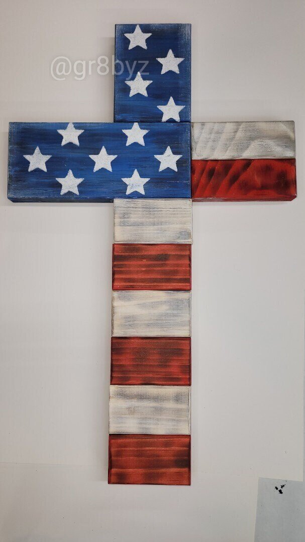 Wood American Flag Wall Cross