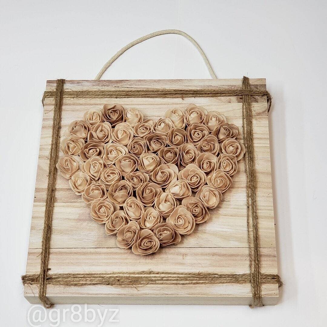 Champagne Rose's heart wood wall decor