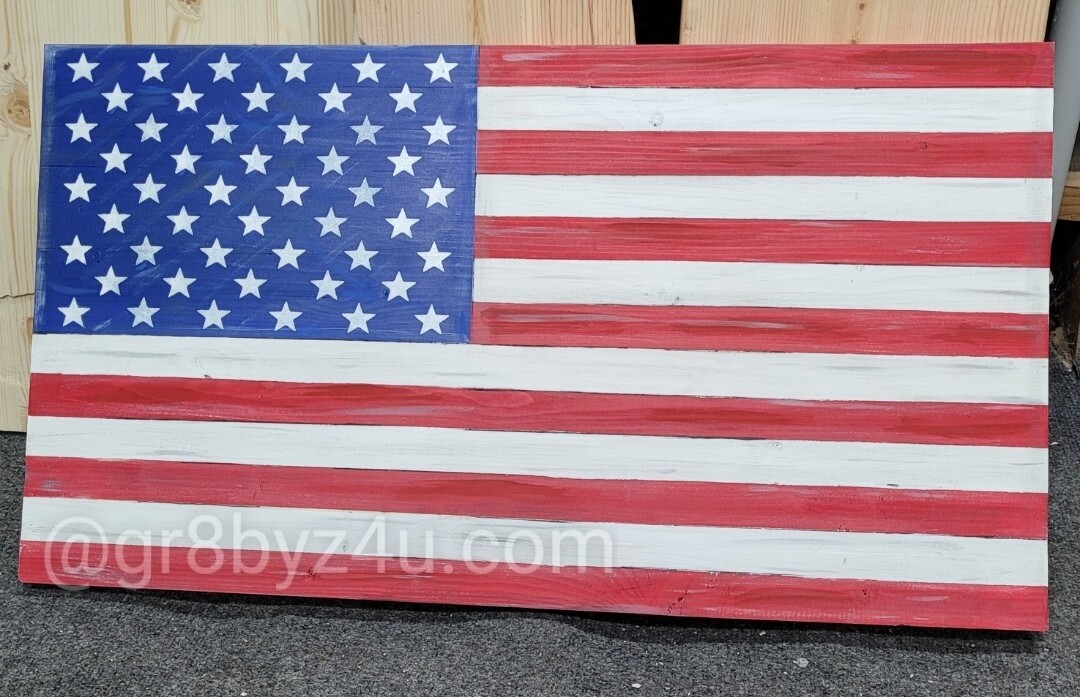 Wooden American Flag Red White n Blue