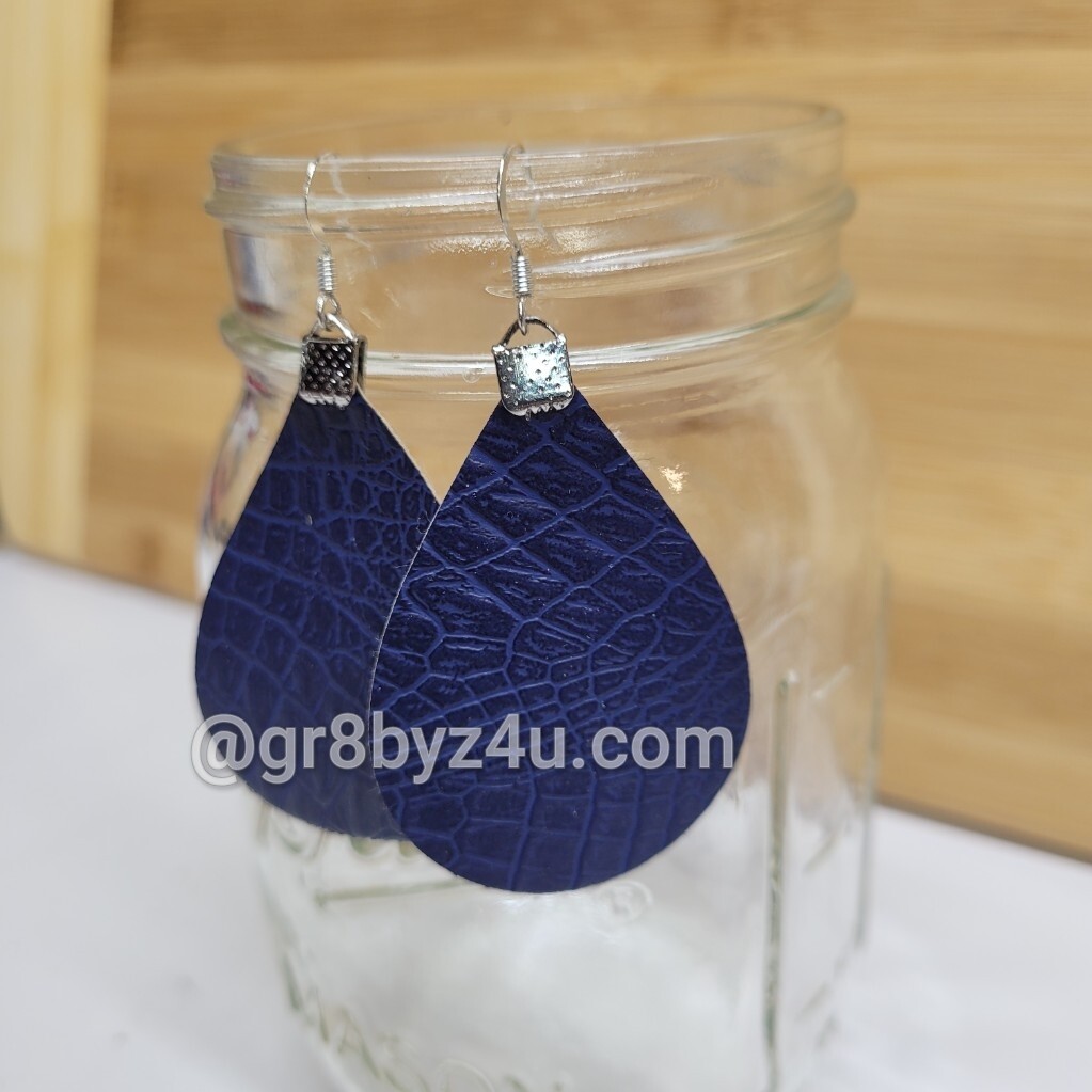 Navy blue faux leather earrings
