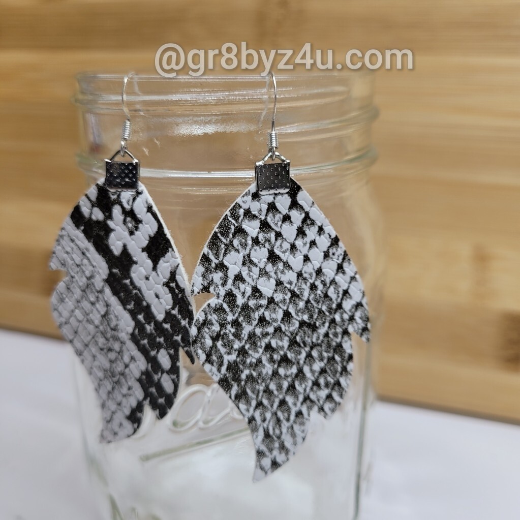 Black and white print faux leather earrings