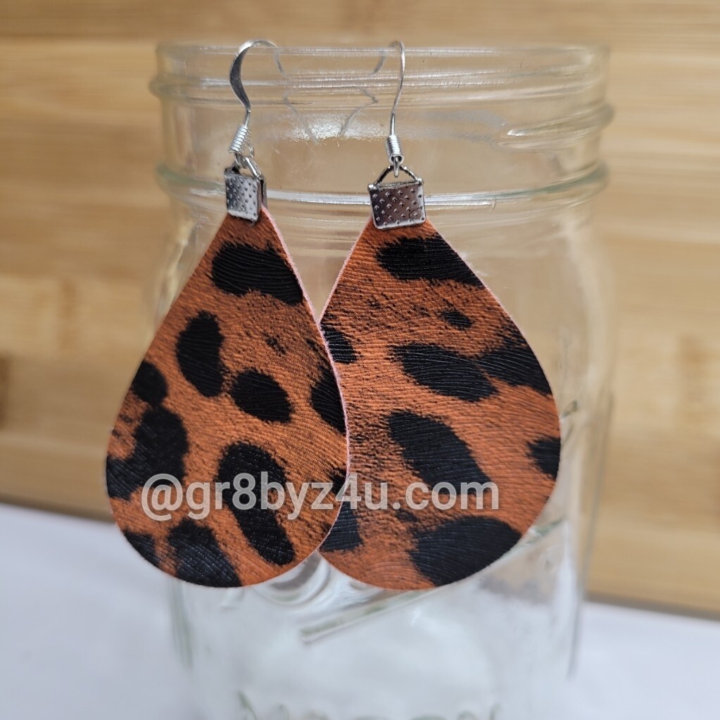 Brown leopard print faux leather earrings