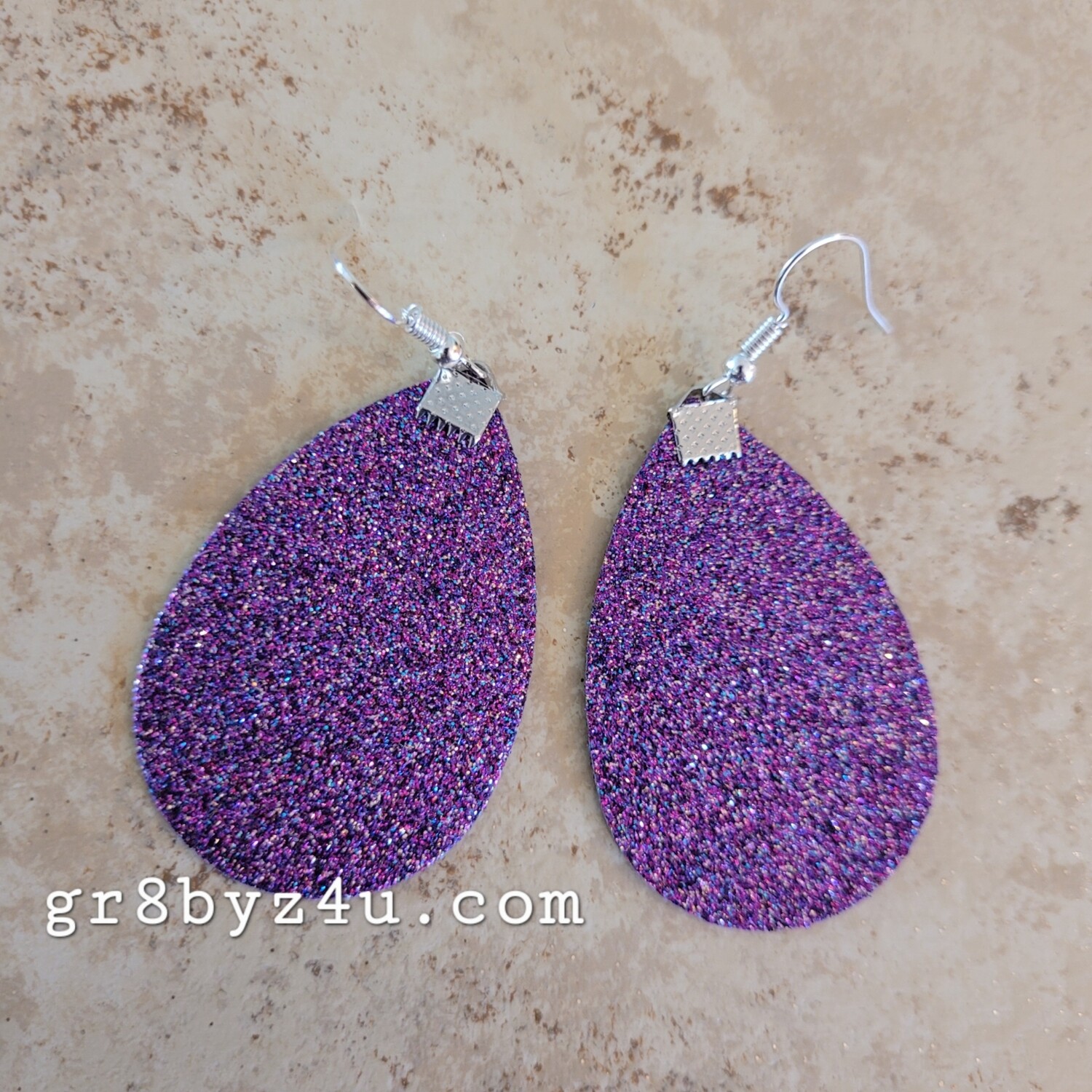 Purple glitter faux leather earrings