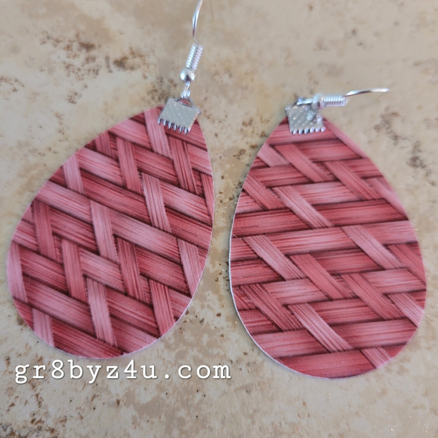 Brown basket weave print faux leather earrings
