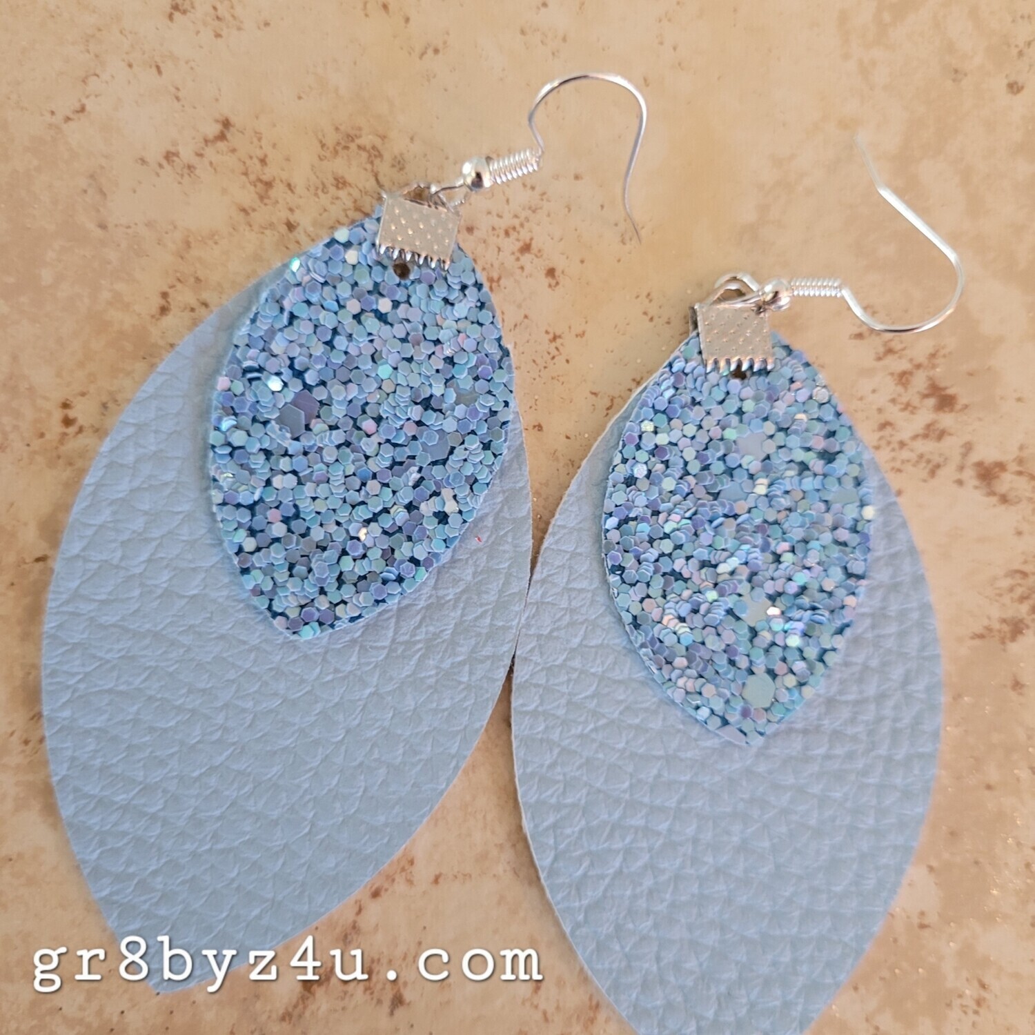 2 layer blue glitter faux leather earrings