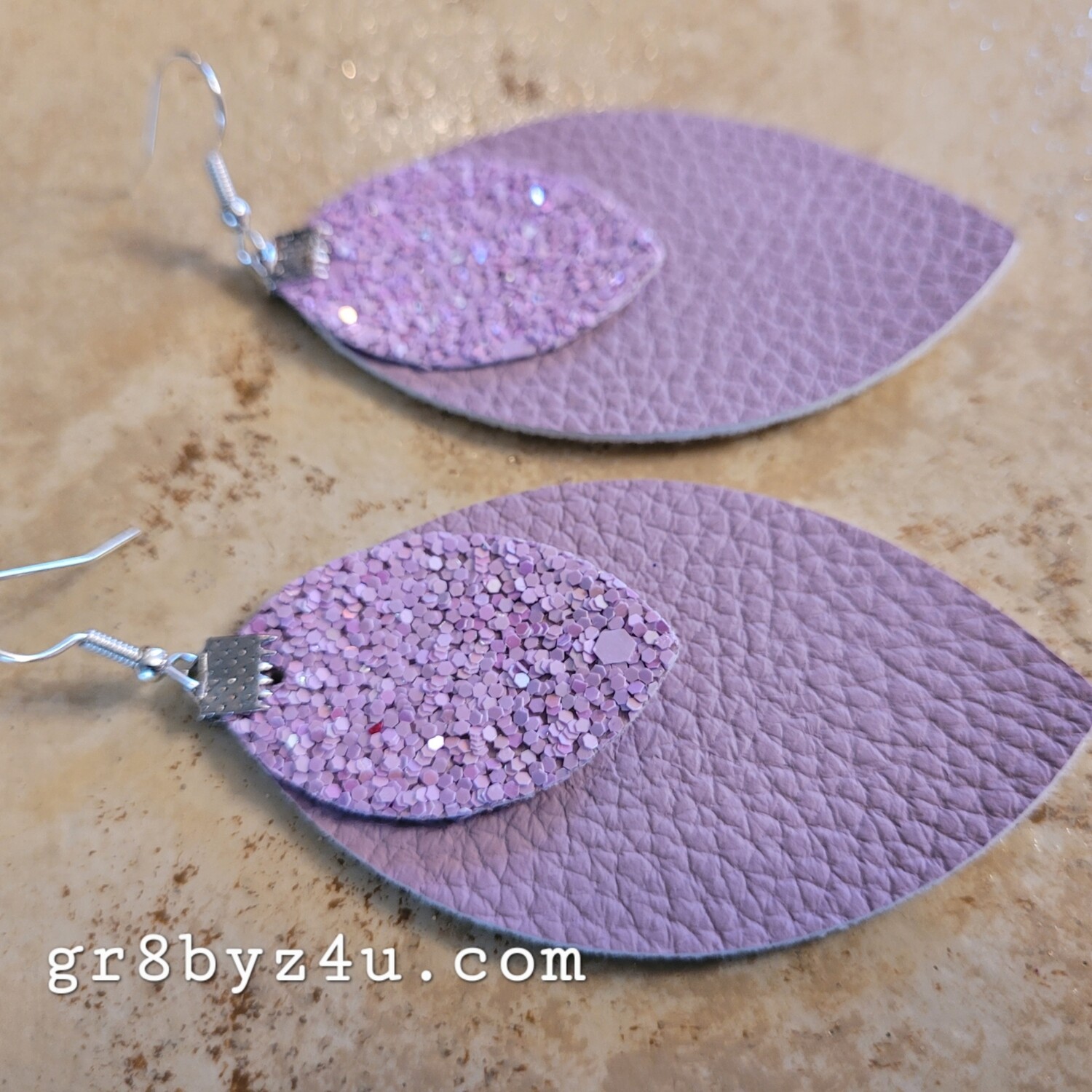 2 layer purple glitter faux leather earrings