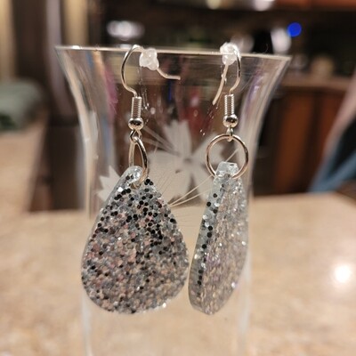 M&E Creations resin silver glitter earrings