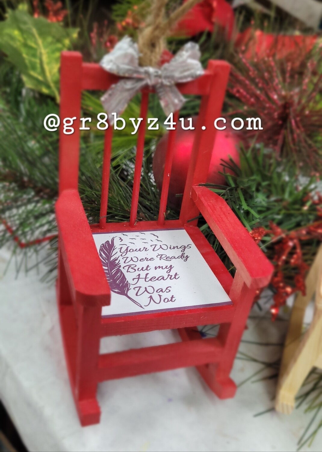 Loss of a loved one rocking chair ornament. Empty chair poem. Your wings were ready but my heart was not