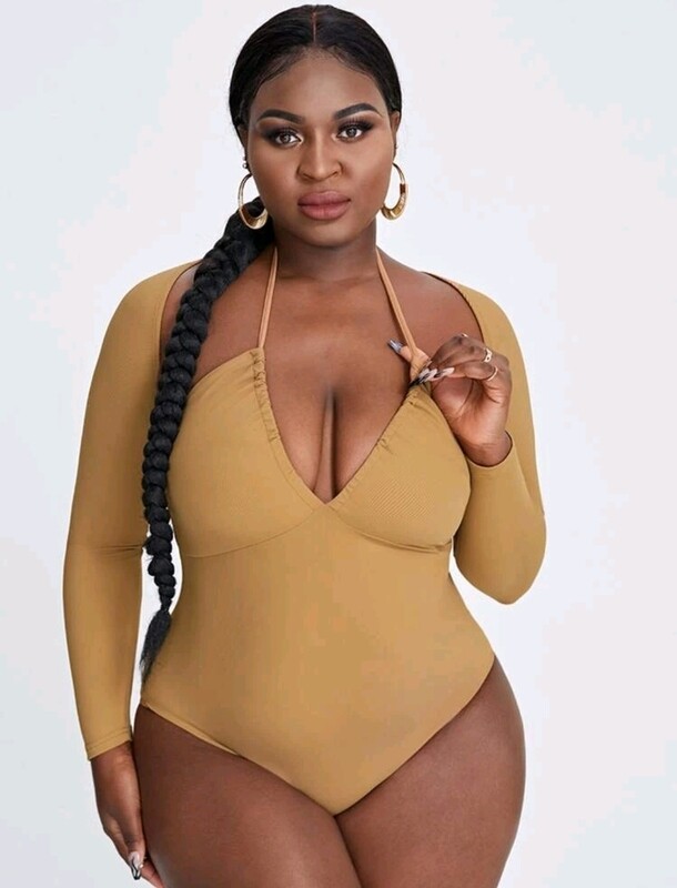 Curve + plunging neck halter bodysuit