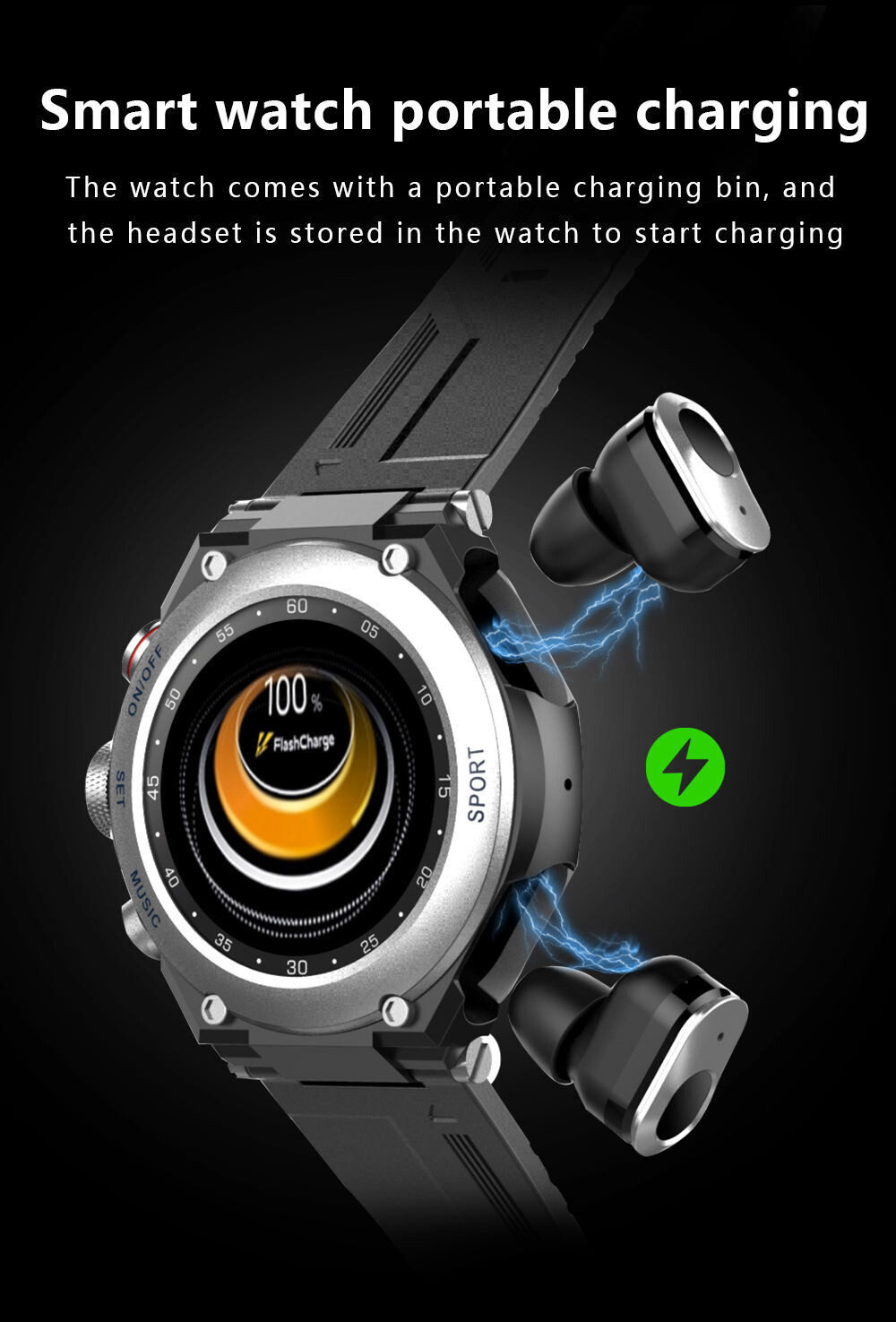 Oreboe Smart Watch with build in wireless earbuds 2 in 1.