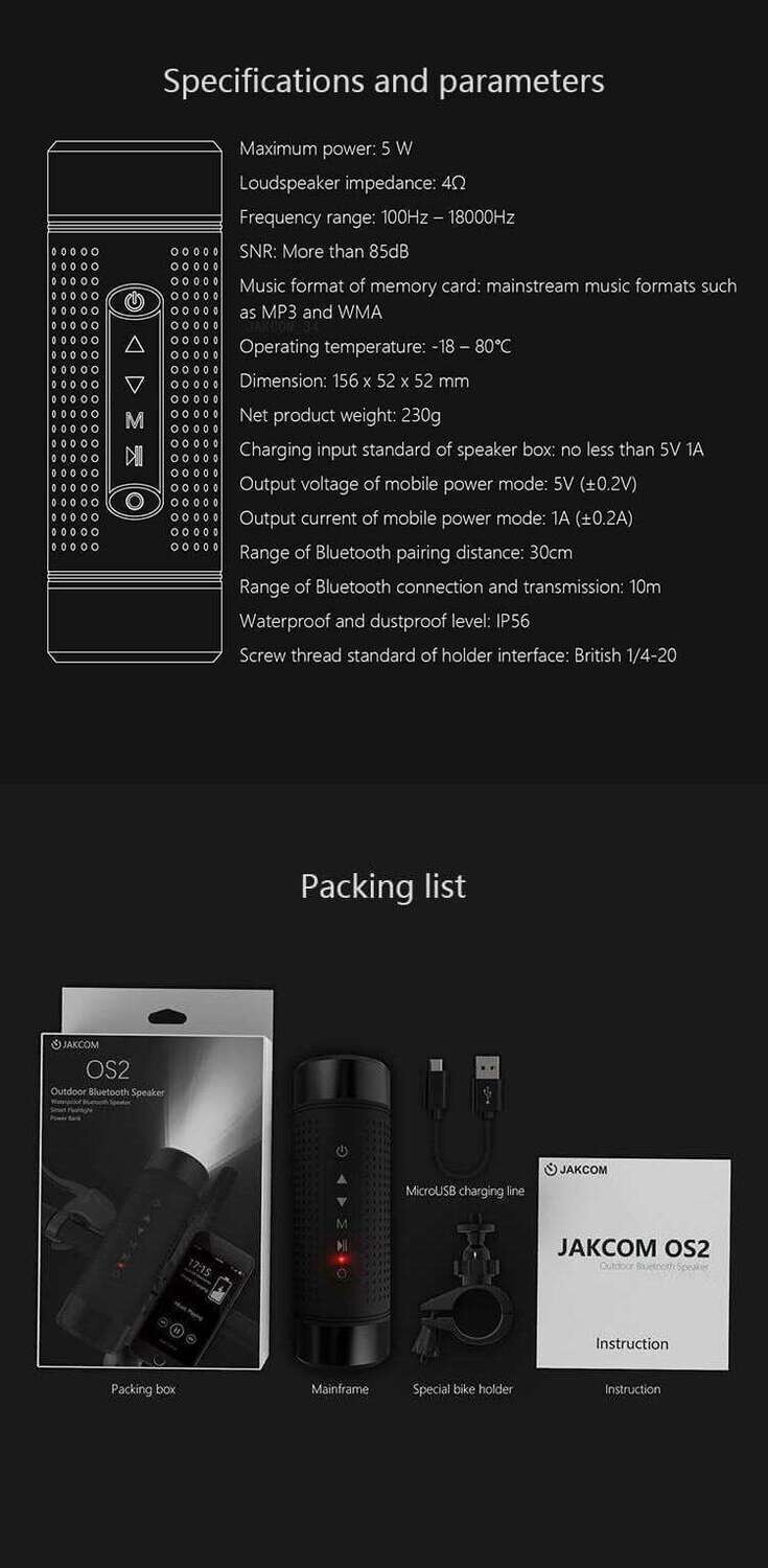 JAKCOM OS2 Outdoor Wireless Speaker power bank flashlight ip68 cycling mode all in one