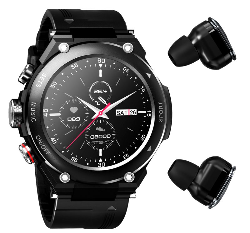 Oreboe Smart Watch with build in wireless earbuds 2 in 1.