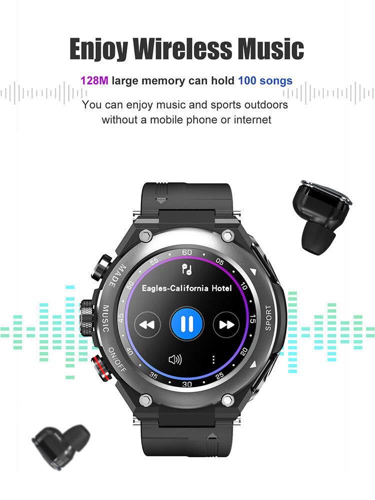 Oreboe Smart Watch with build in wireless earbuds 2 in 1.