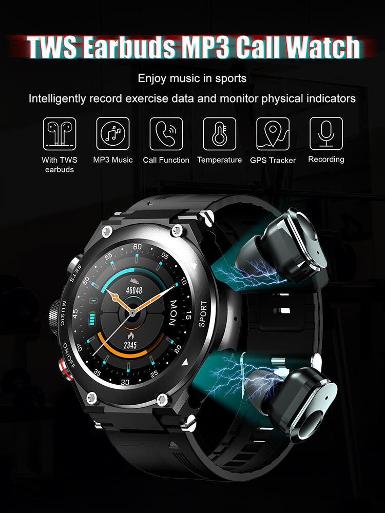 Oreboe Smart Watch with build in wireless earbuds 2 in 1.