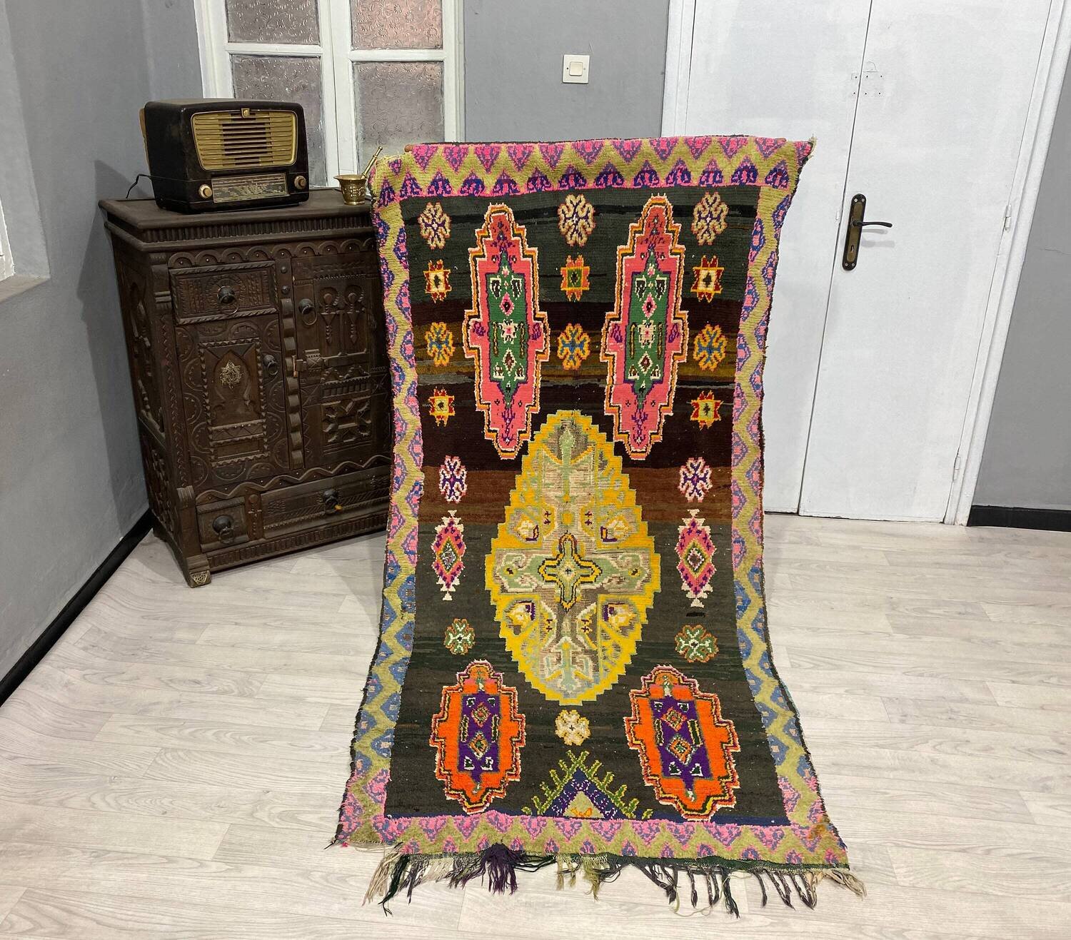 Colorful Vintage Handmade Moroccan Amazigh Azilal Area Rug