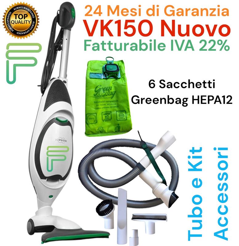 FOLLETTO VK150 NUOVO 24 MESI GARANZIA TUBO E ACCESSORI + SACCHETTI GREENBAG