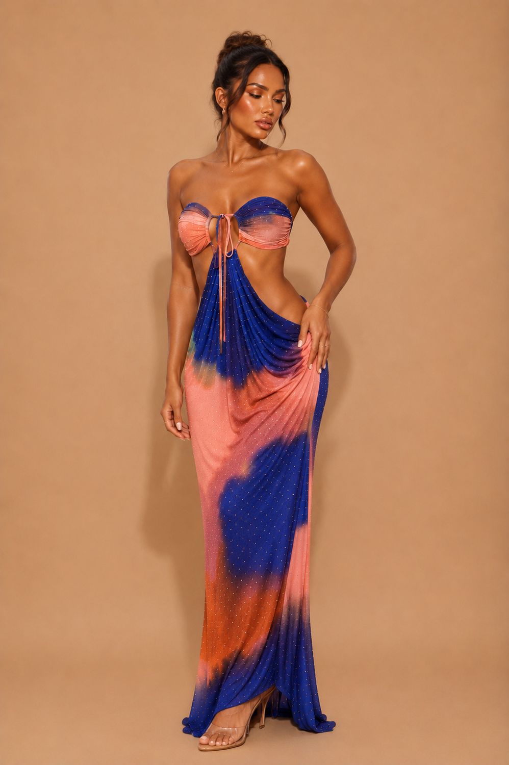 SUNSET CRYSTAL – ROBE LONGUE DRAPÉE MULTICOLORE