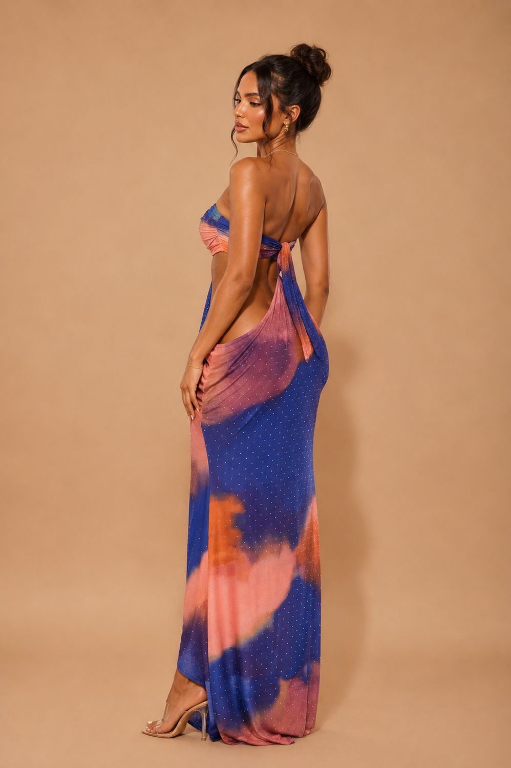 SUNSET CRYSTAL – ROBE LONGUE DRAPÉE MULTICOLORE