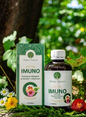 ​Sirop IMUNO Echinacea, Pătlagină și Ghimbir + Vitamina C, 200 ml (Împotriva Tusei)