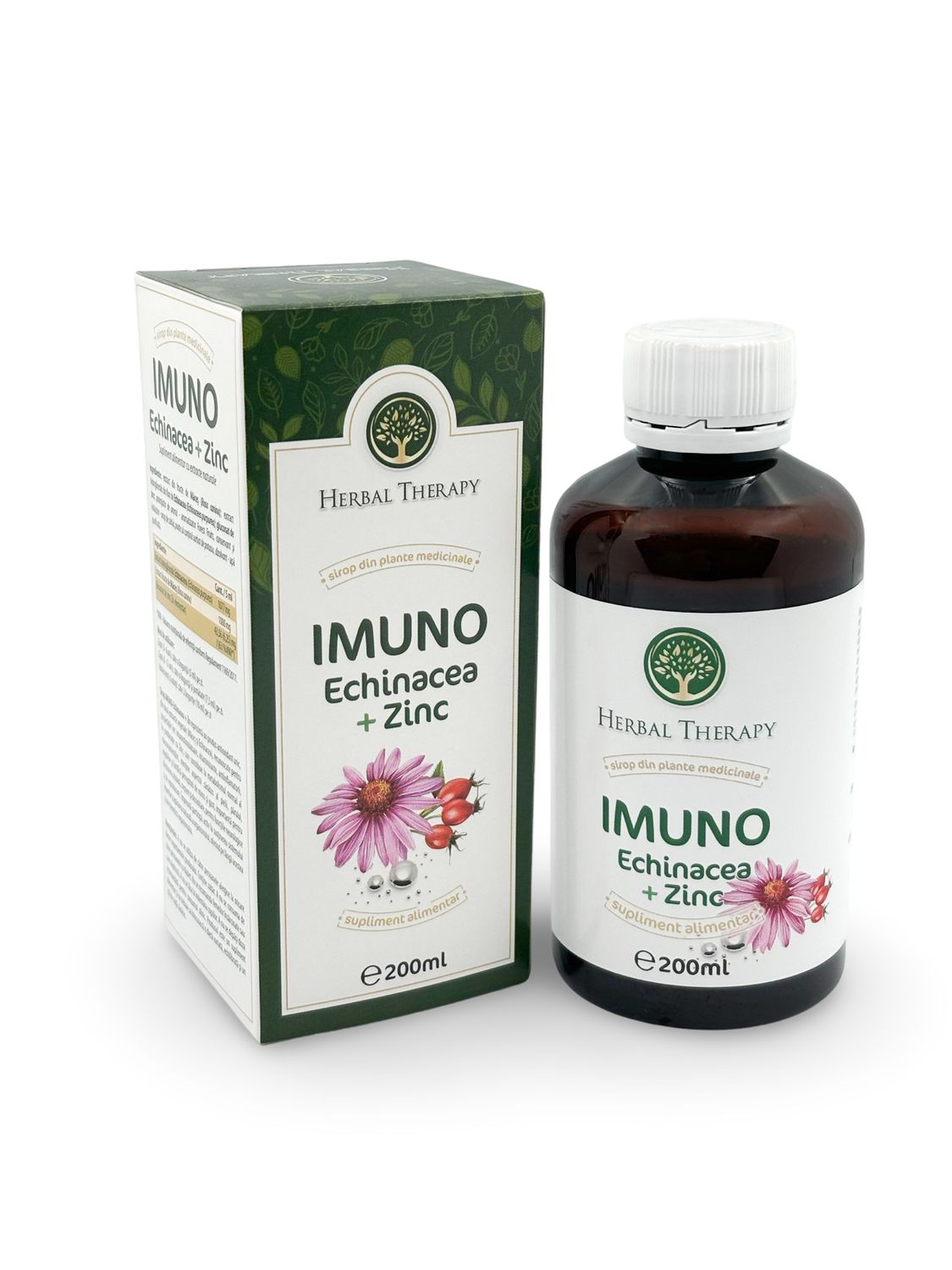 Sirop IMUNO Echinacea + Zinc, 200 ml - Susținerea sistemului imunitar, Proprietăți antivirale și antibacteriene