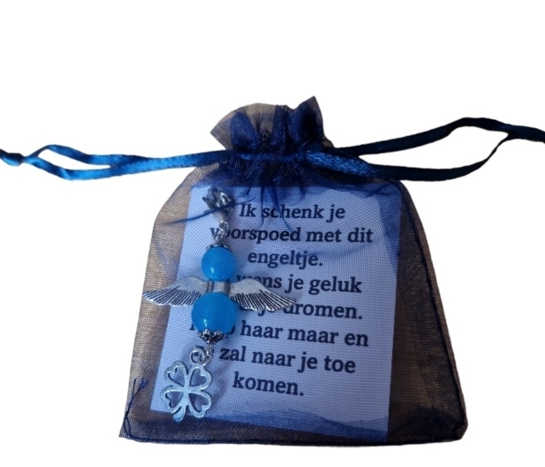 Lucky met cadeauzakje en kaartje.