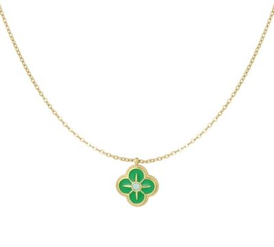 Klaver groen enamel ketting - Goud - rvs