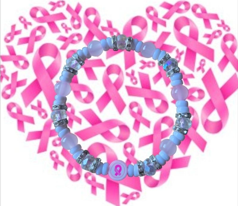 Pinkribbon armband - wit/roze 17cm