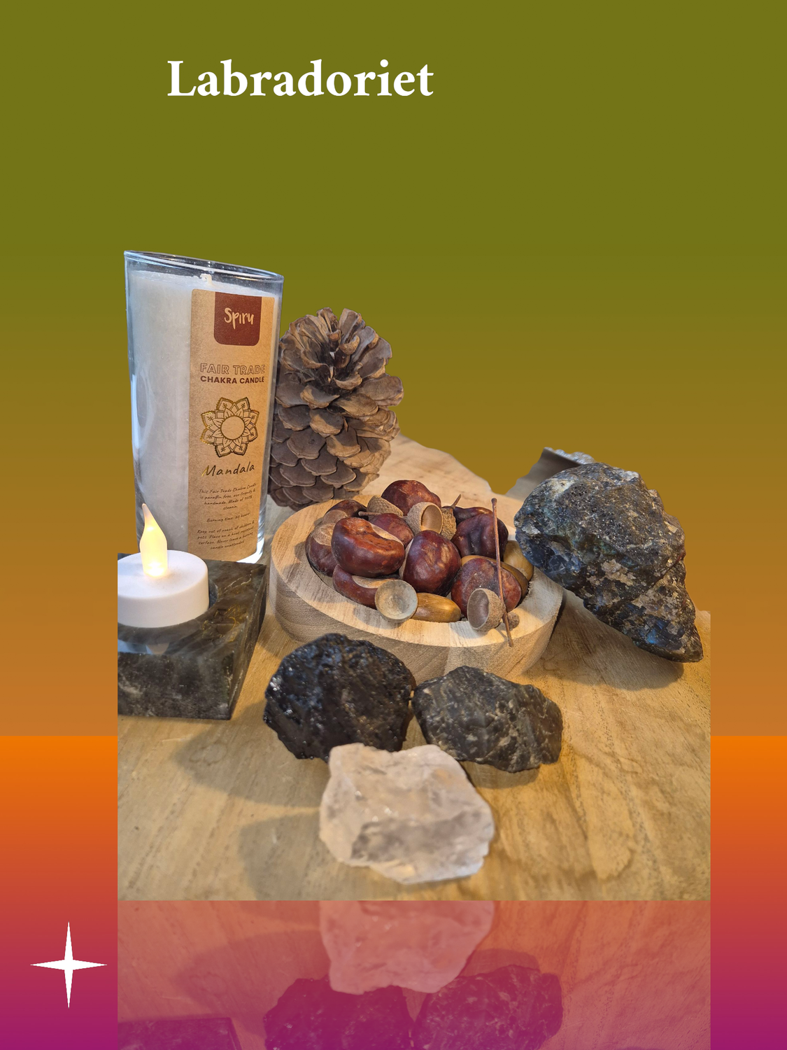 Labradoriet waxinelicht houder