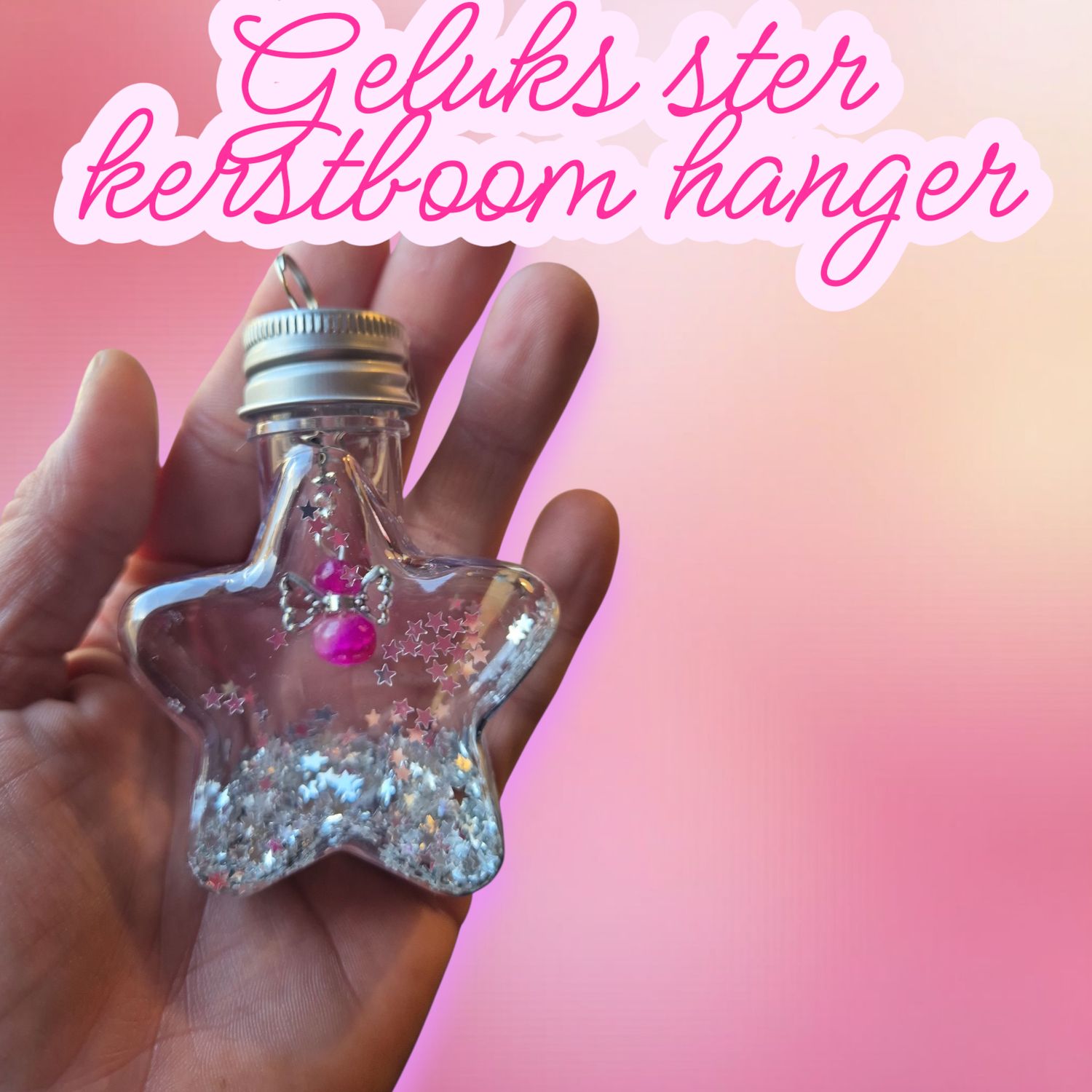 Kerstboom hanger geluks ster - zilver - roze Kerstboom hanger geluks ster - zilver - roze