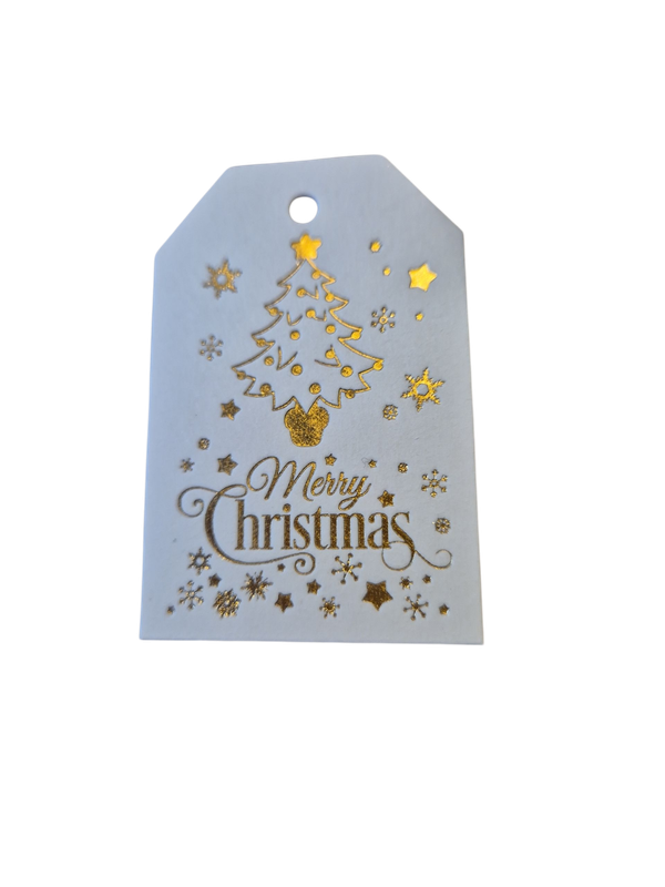 Cadeau label  set van 10 stuks Merry Merry Christmas - wit/goud