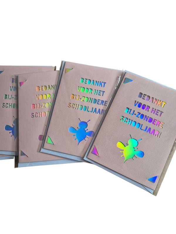 Zalmroze kaart bedankt voor dit BIJ-ZONDERE schooljaar