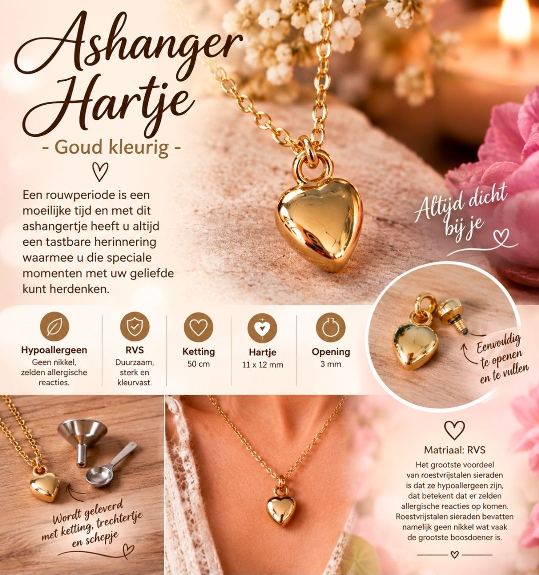Ashanger hartje - goud kleurig Ashanger hartje - goud kleurig