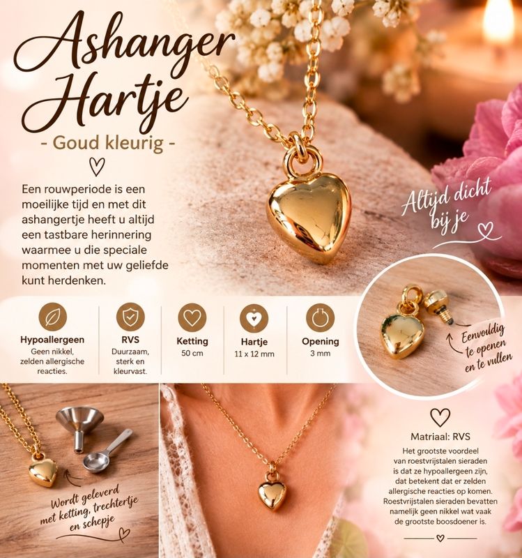 Ashanger hartje - goud kleurig Ashanger hartje - goud kleurig