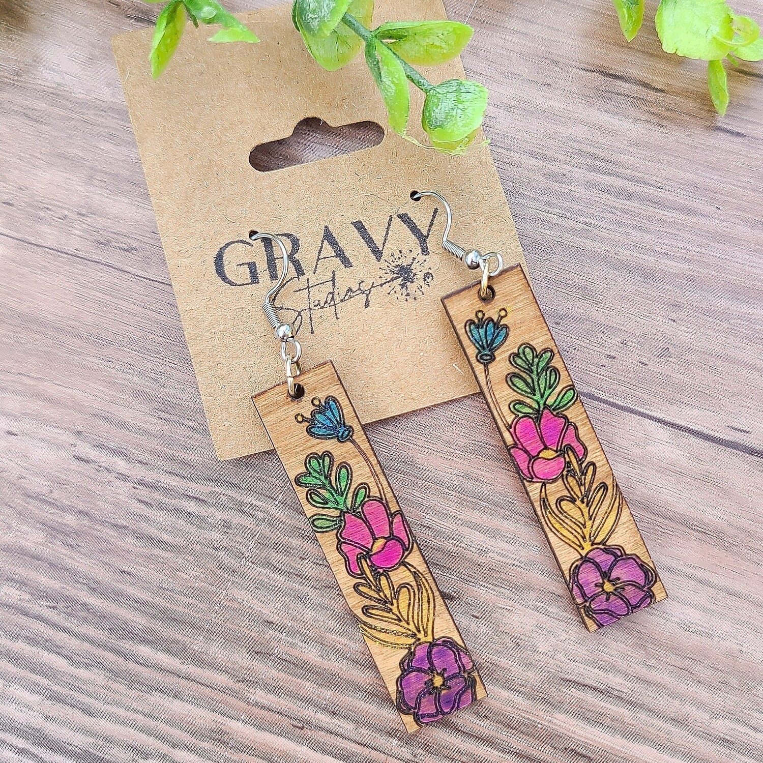Rectangular Floral Earrings