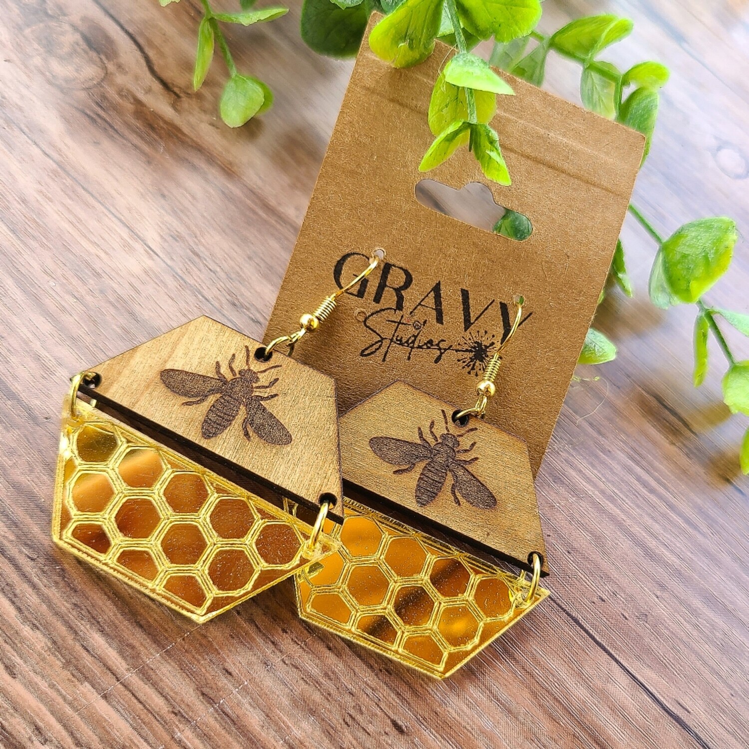 Honeycomb Bee Earrings