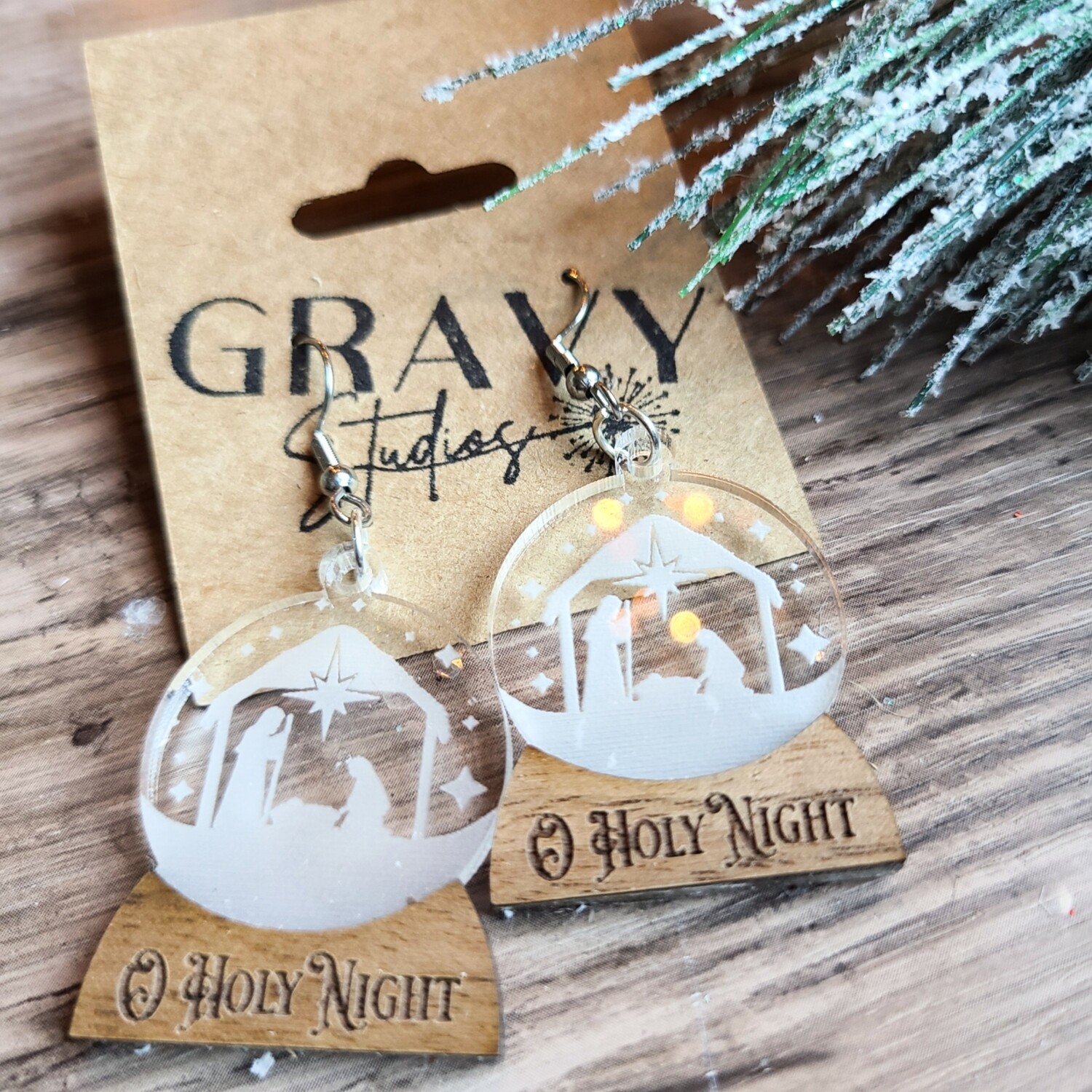 Snow Globe Earrings O Holy Night Nativity