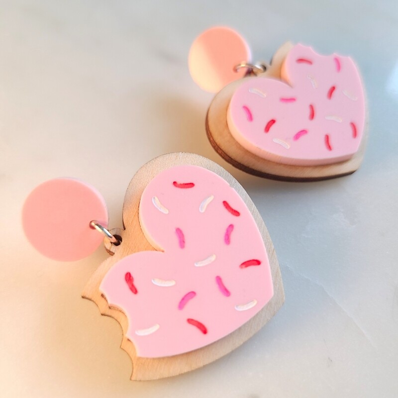 Sugar Cookie Heart Earrings, Valentine Earrings