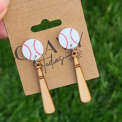 Handmade Baseball Dangle Earrings 