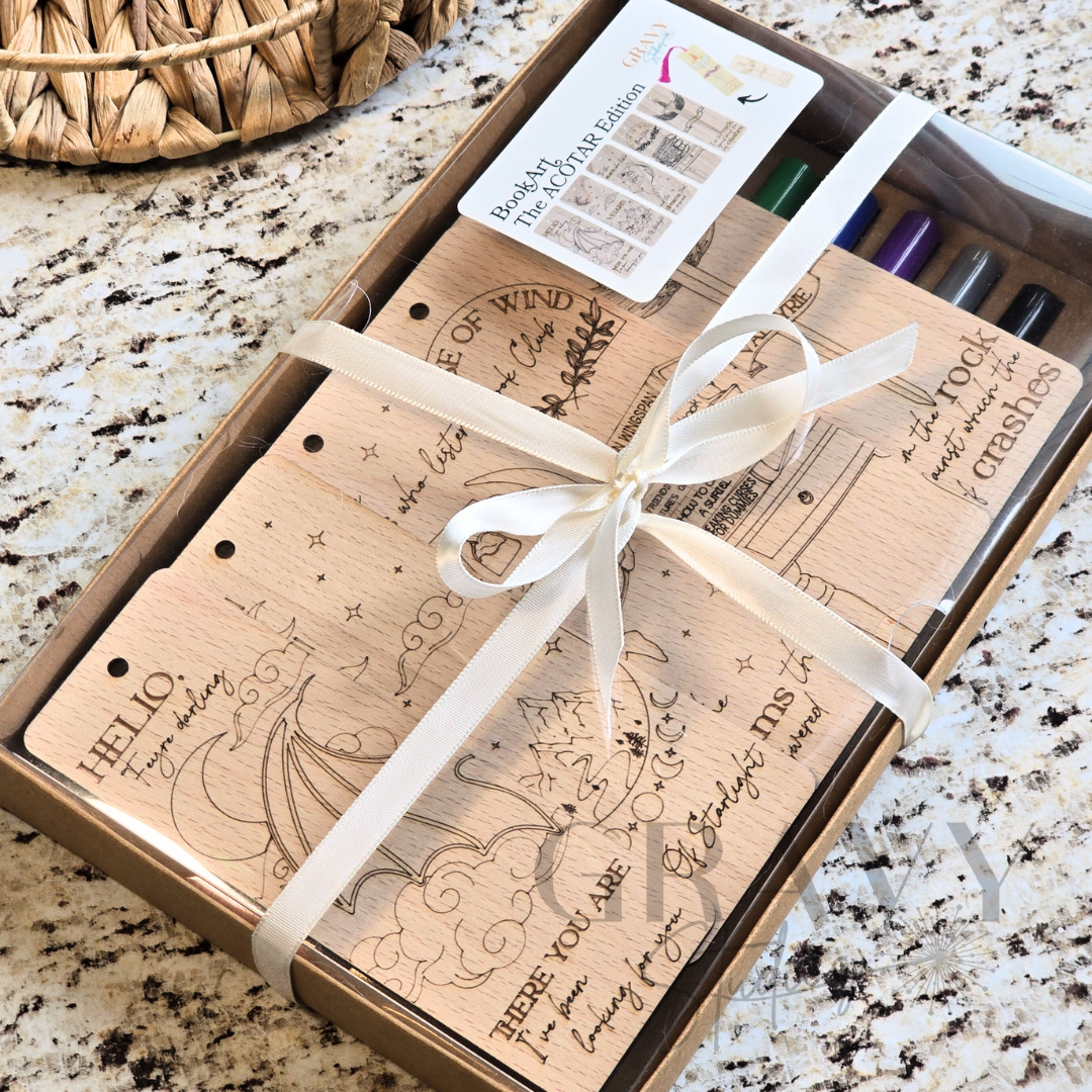 a packaged set of wooden bookmarks