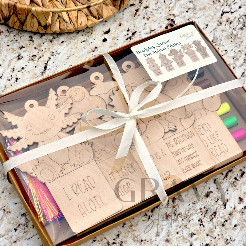 a packaged set of 5 wooden bookmarks