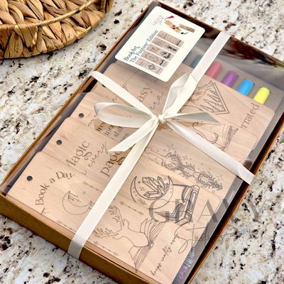 a packaged set of 5 wooden bookmarks