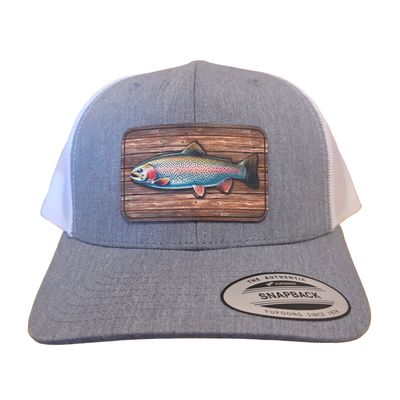 Wood Background Rainbow Trout Hat / Heather Gray / White